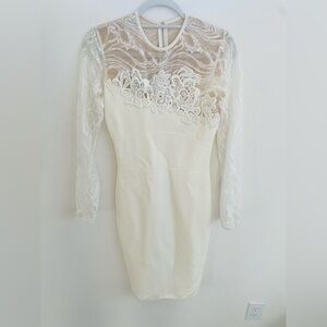 Elie Saab Off white/ Ivory floral lace long sleeve bodycon mini dress 38 NWT